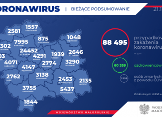 Obecnie w Małopolsce zakażenie koronawirusem zostało potwierdzone u 88495 osób