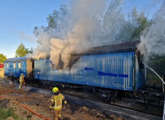 Pożar wagonów kolejowych w Zatorze